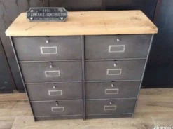 Meuble Ronéo à 8 clapets industriel bois métal