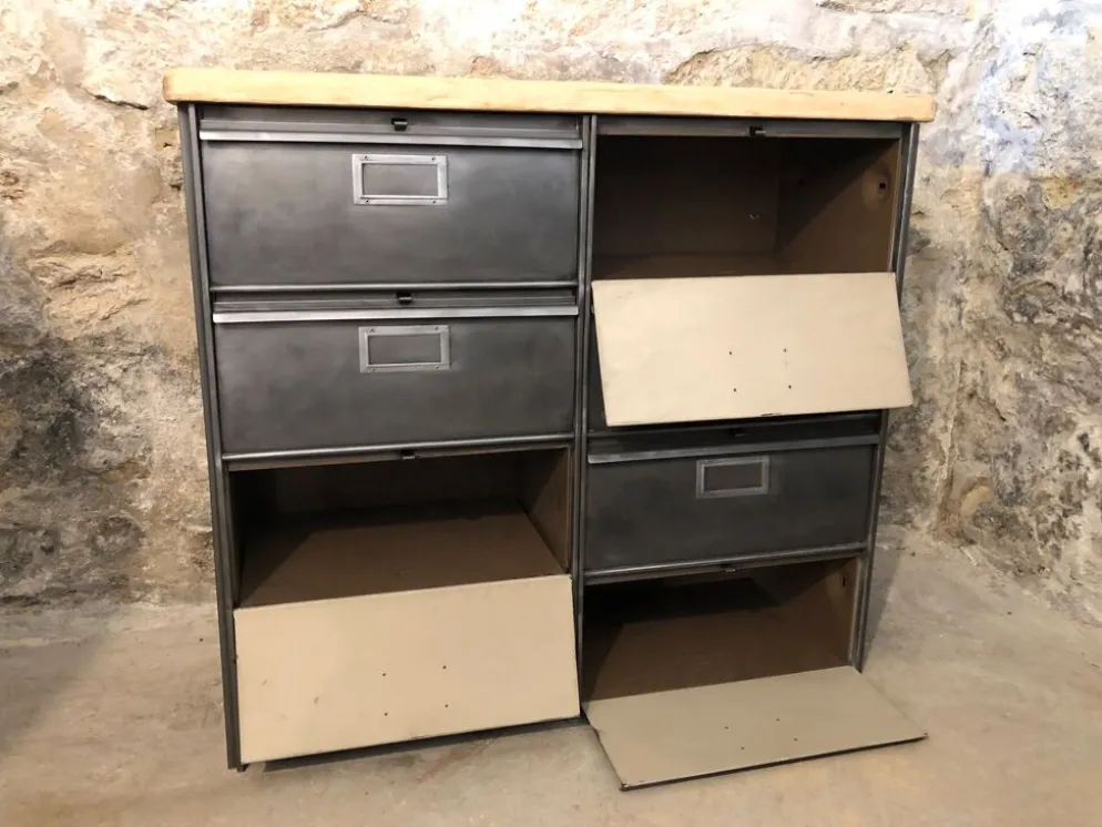 Meuble Ronéo à clapets industriel bois métal