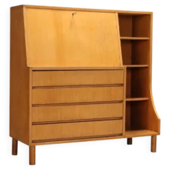Meuble secrétaire vintage avec abattant et tiroirs en érable, design années 1960