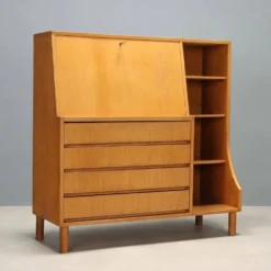 Meuble secrétaire vintage avec abattant et tiroirs en érable, design années 1960