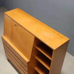 Meuble secrétaire vintage avec abattant et tiroirs en érable, design années 1960