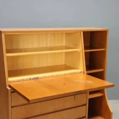 Meuble secrétaire vintage avec abattant et tiroirs en érable, design années 1960