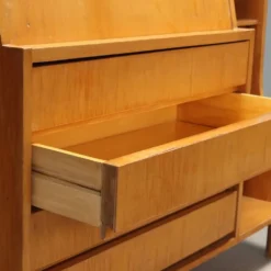 Meuble secrétaire vintage avec abattant et tiroirs en érable, design années 1960