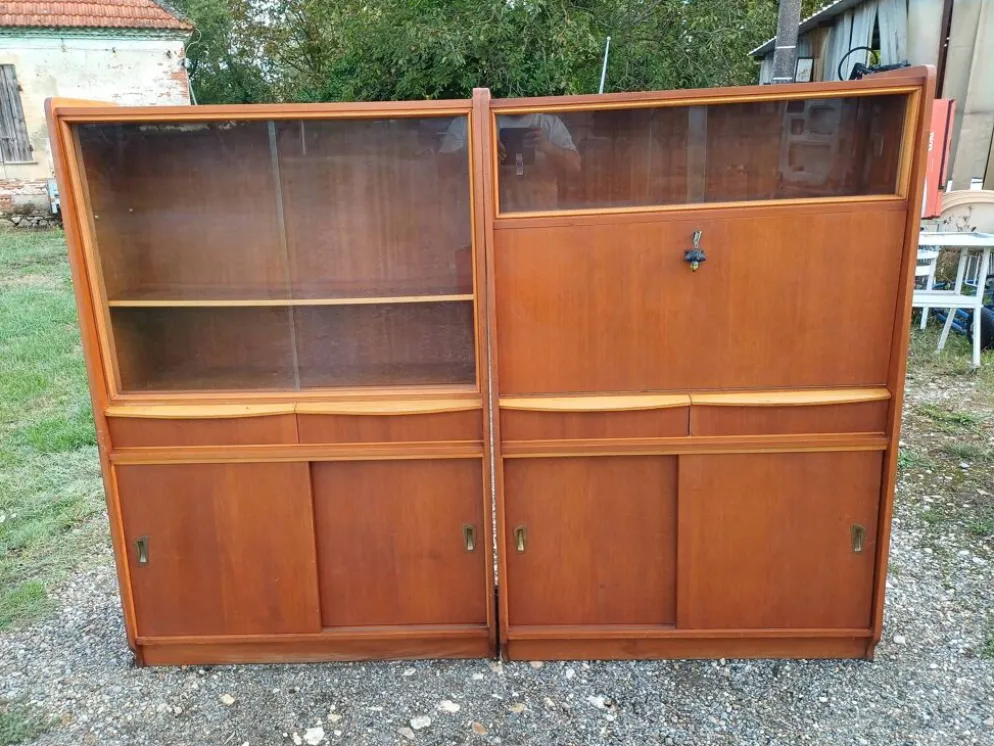 Meubles vitrine des années 50 bois et vitres