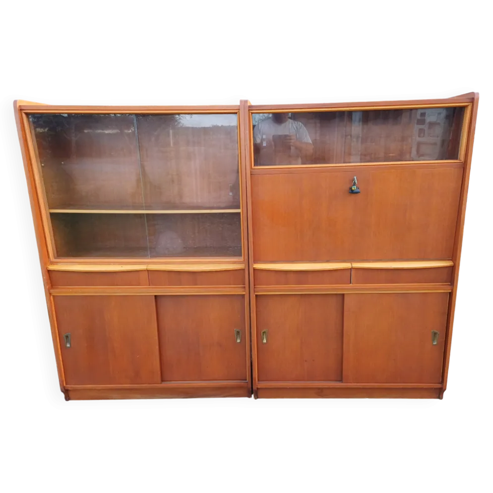 Meubles vitrine des années 50 bois et vitres