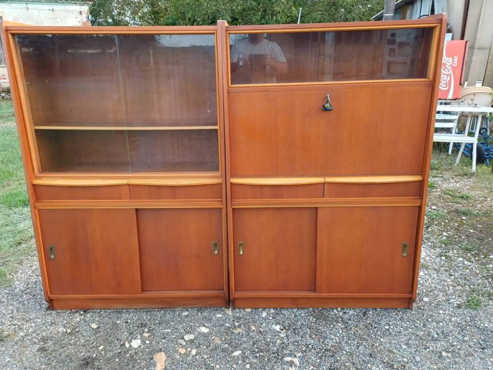 Meubles vitrine des années 50 bois et vitres