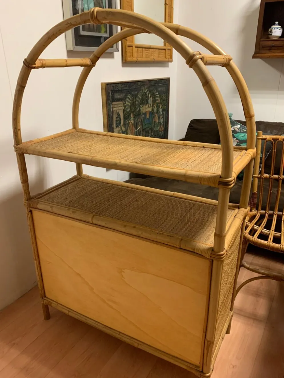 Meuble étagère en rotin des années 1980’