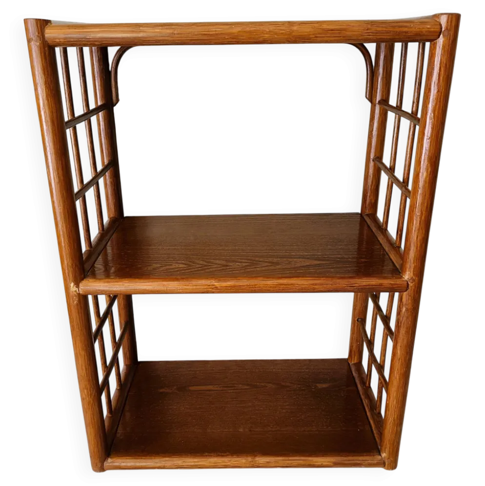 Meuble étagère en rotin et bois