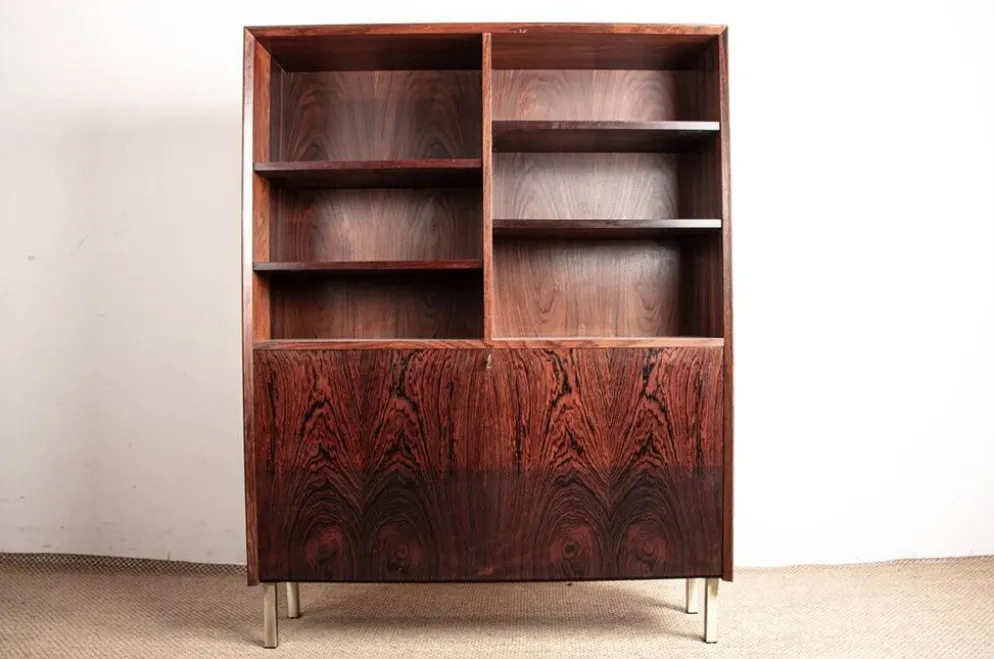 Meuble étagère et bar, Danois, en Palissandre et Laiton, Erik Brouer 1960.