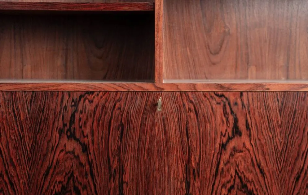 Meuble étagère et bar, Danois, en Palissandre et Laiton, Erik Brouer 1960.