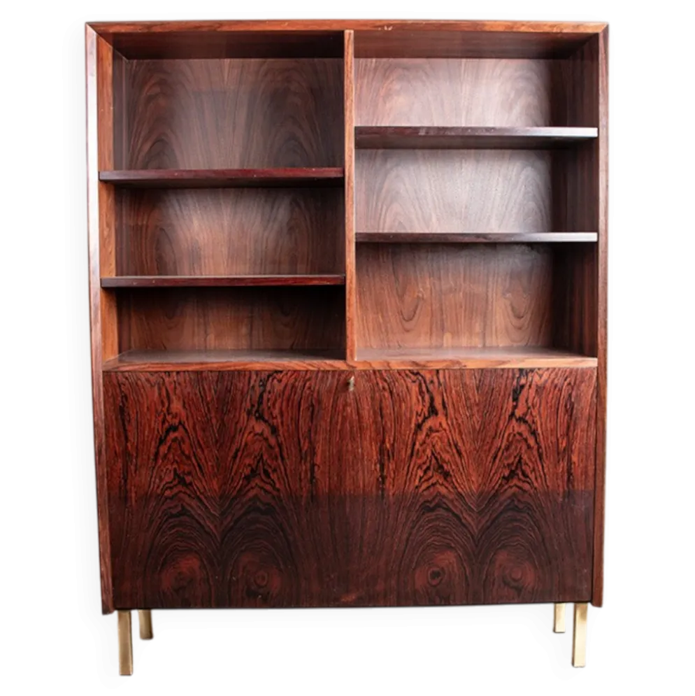 Meuble étagère et bar, Danois, en Palissandre et Laiton, Erik Brouer 1960.