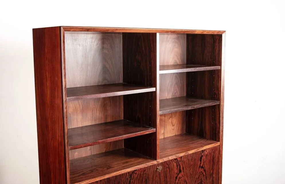 Meuble étagère et bar, Danois, en Palissandre et Laiton, Erik Brouer 1960.