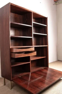 Meuble étagère et bar, Danois, en Palissandre et Laiton, Erik Brouer 1960.