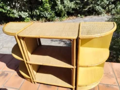 Meuble étagères rotin & bambou en 3 parties vintage