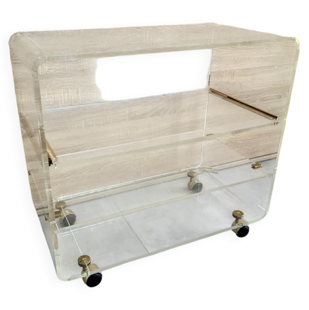 Meuble tele hi-fi en plexiglas transparent 1980 signé David Lange