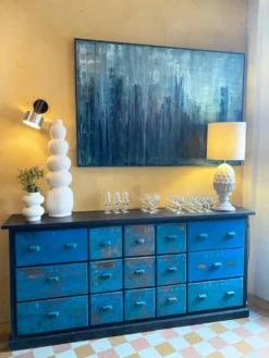 Meuble à tiroirs vintages "Bleu d’atelier"