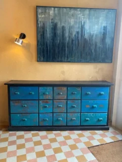 Meuble à tiroirs vintages "Bleu d’atelier"
