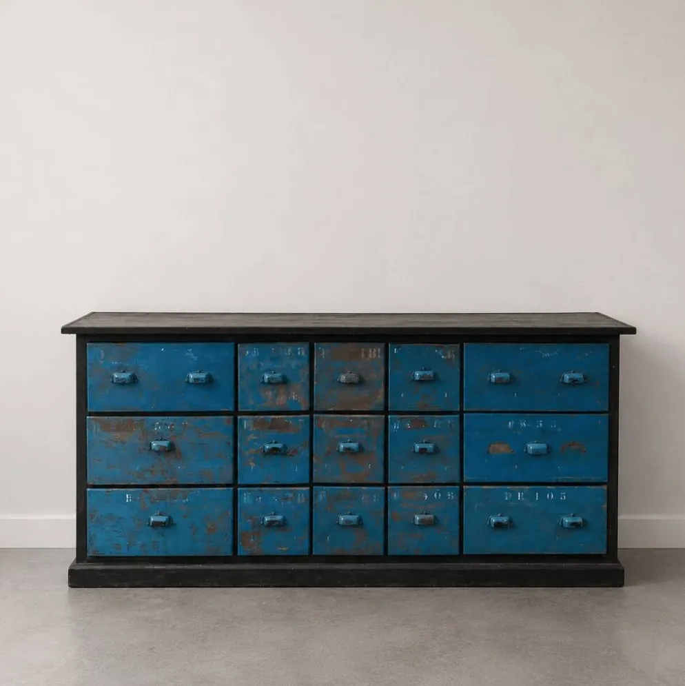 Meuble à tiroirs vintages "Bleu d’atelier"