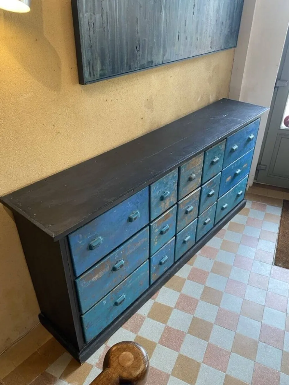 Meuble à tiroirs vintages "Bleu d’atelier"