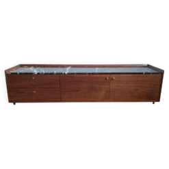 Meuble TV AMPM Noham, enfilade noyer et marbre ambré