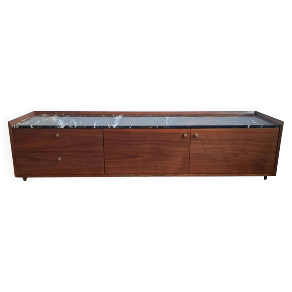 Meuble TV AMPM Noham, enfilade noyer et marbre ambré