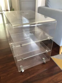 Meuble tv designer David Lange Plexiglas vintage