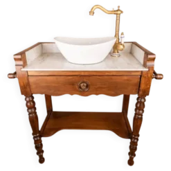 Meuble vasque ancien marbre et bois de style Louis-Philippe