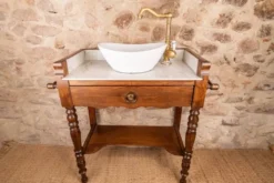 Meuble vasque ancien marbre et bois de style Louis-Philippe