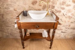 Meuble vasque ancien marbre et bois de style Louis-Philippe