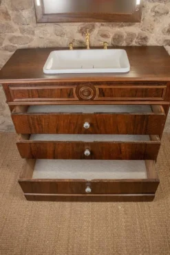 Meuble vasque Louis-Philippe en noyer & miroir LED assorti