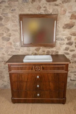 Meuble vasque Louis-Philippe en noyer & miroir LED assorti