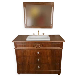 Meuble vasque Louis-Philippe en noyer & miroir LED assorti