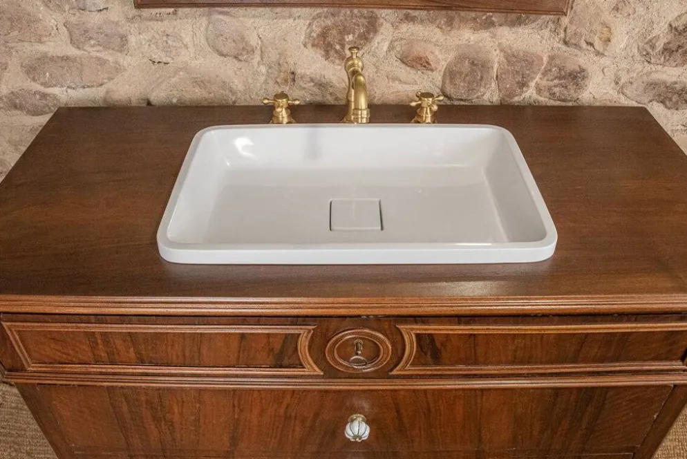 Meuble vasque Louis-Philippe en noyer & miroir LED assorti