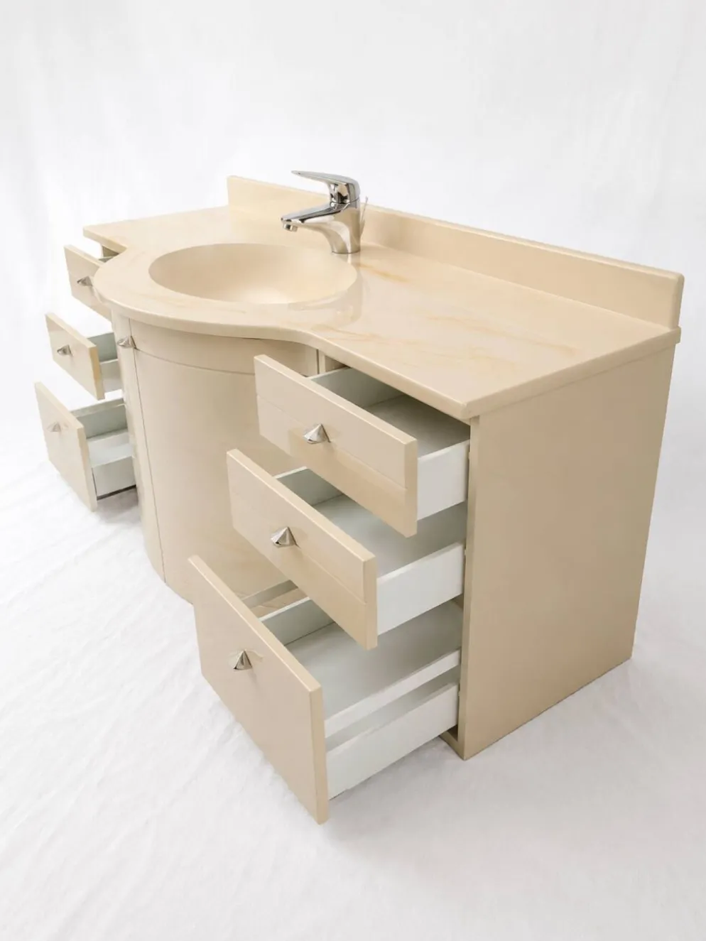 Meuble-vasque vintage sculptural laqué crème et marbre, années 80