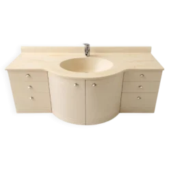 Meuble-vasque vintage sculptural laqué crème et marbre, années 80