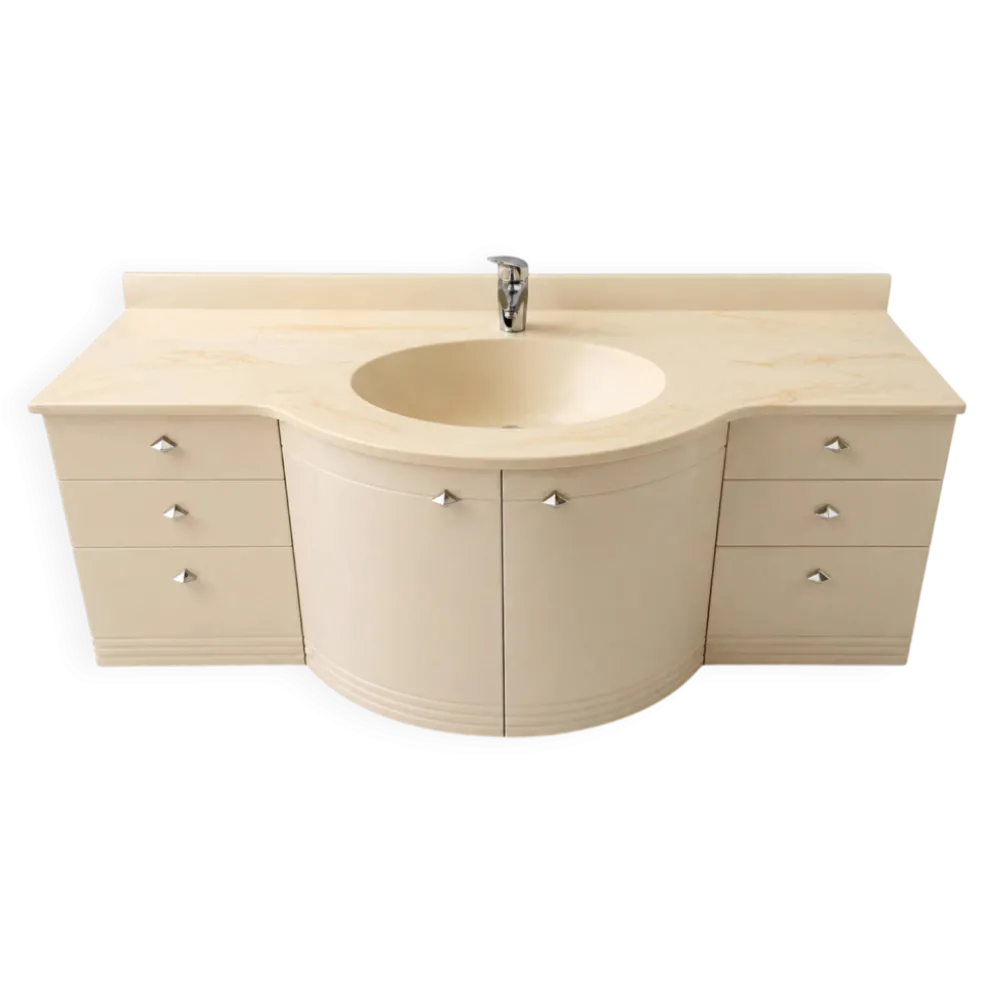 Meuble-vasque vintage sculptural laqué crème et marbre, années 80