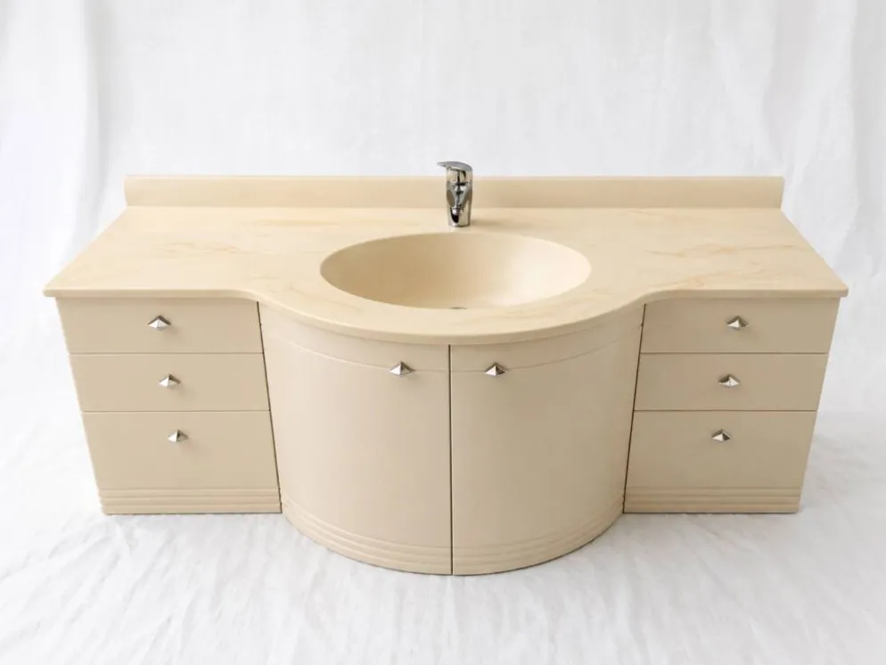 Meuble-vasque vintage sculptural laqué crème et marbre, années 80
