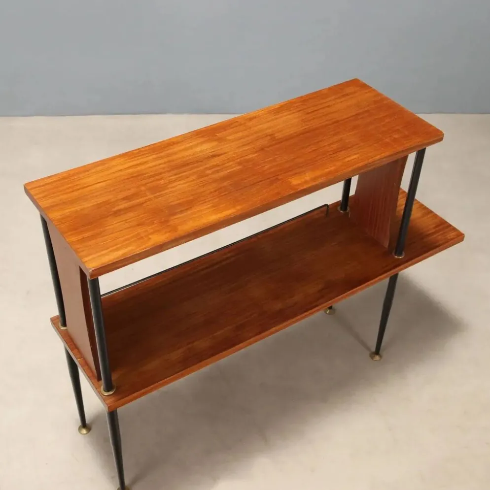 Meuble vintage en teck, métal et laiton, Italie, années 1960