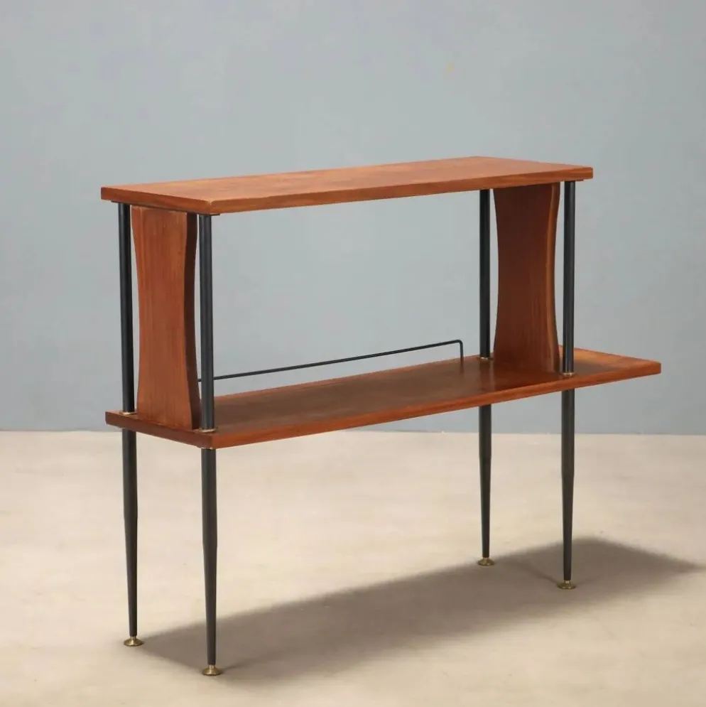 Meuble vintage en teck, métal et laiton, Italie, années 1960