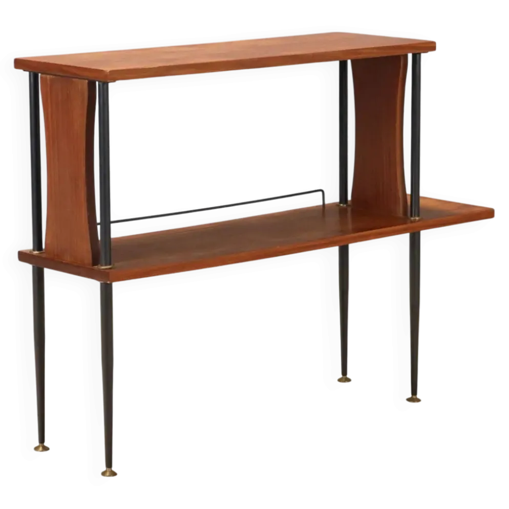 Meuble vintage en teck, métal et laiton, Italie, années 1960