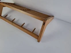 Midcentury Czechoslovak Wooden Wall Coat Rack with Shelf, Uluv, 1970s