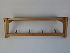 Midcentury Czechoslovak Wooden Wall Coat Rack with Shelf, Uluv, 1970s