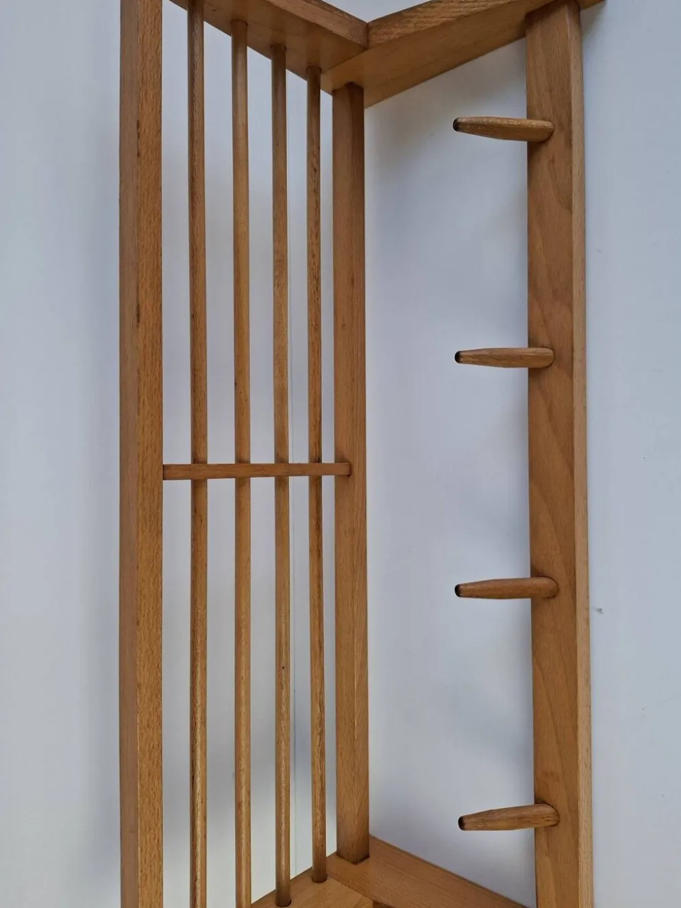 Midcentury Czechoslovak Wooden Wall Coat Rack with Shelf, Uluv, 1970s