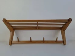 Midcentury Czechoslovak Wooden Wall Coat Rack with Shelf, Uluv, 1970s