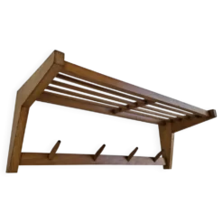 Midcentury Czechoslovak Wooden Wall Coat Rack with Shelf, Uluv, 1970s