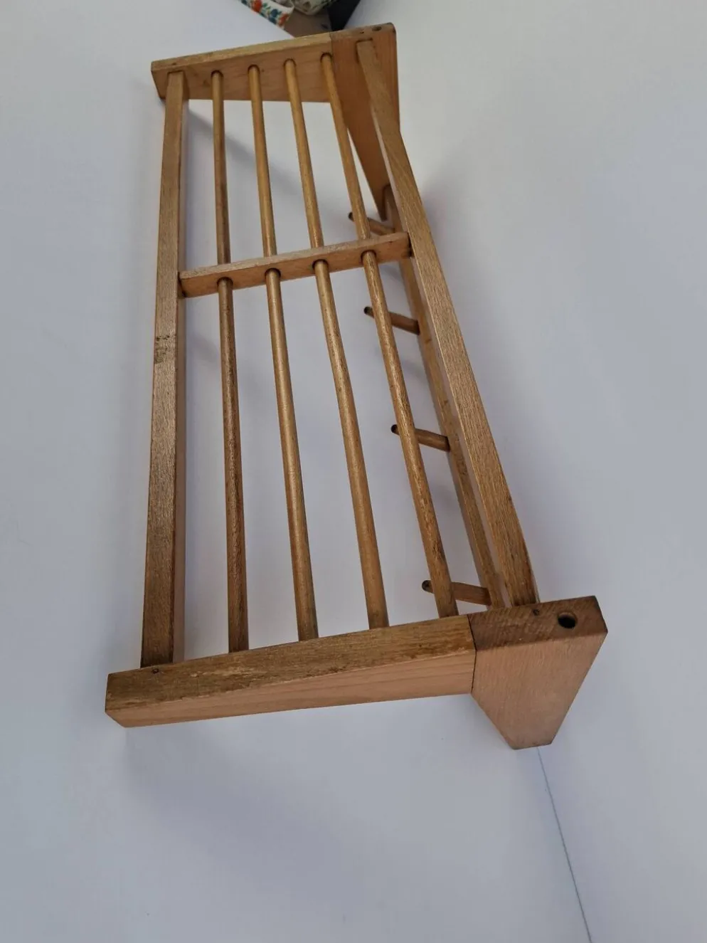 Midcentury Czechoslovak Wooden Wall Coat Rack with Shelf, Uluv, 1970s