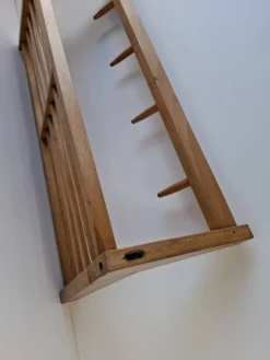 Midcentury Czechoslovak Wooden Wall Coat Rack with Shelf, Uluv, 1970s