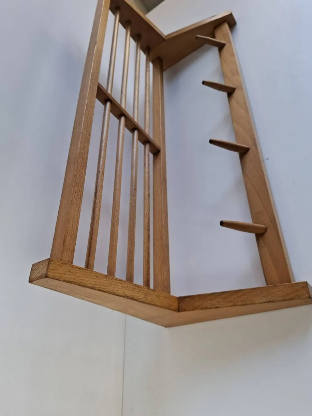 Midcentury Czechoslovak Wooden Wall Coat Rack with Shelf, Uluv, 1970s