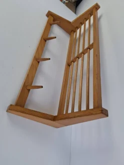 Midcentury Czechoslovak Wooden Wall Coat Rack with Shelf, Uluv, 1970s