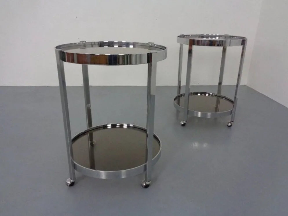 Mid-Century Glass & Metal Serving Bar Carts, 1960s, Set of 2
